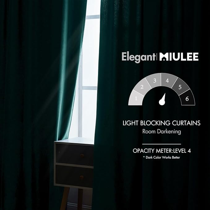 MIULEE Velvet Blackout Curtains 52x90 inches 2 Panels Emerald Green | Luxury - Image 5