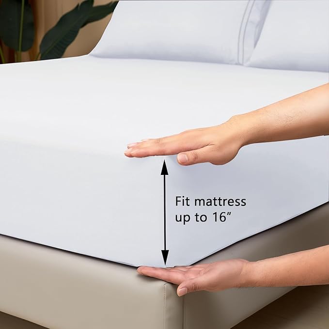 Mejoroom Twin Sheet Set - Hotel Collection Twin Sheets - Bedding Sheets & Pillowcases with Deep Pocket Fitted Sheet, Breathable, Wrinkle & Fade Resistant - 3 Piece(White)