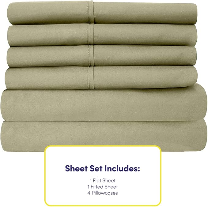 Queen Sheets Sage - 6 Piece 1500 Supreme Collection Fine Brushed Microfiber Deep Pocket Queen Sheet Set Bedding - 2 Extra Pillow Cases, Great Value, Queen, Sage
