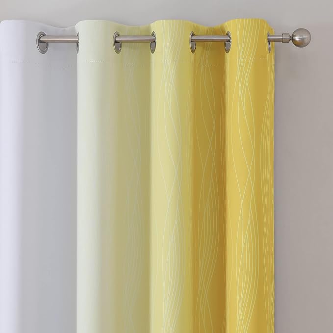 Yellow and Greyish White Ombre Blackout Curtains - Image 4