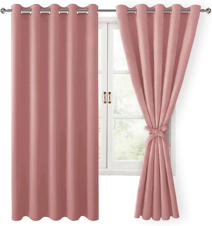 Room Darkening Curtains for Bedroom, 60 x 72 Inches, Dusty Rose | Thermal by Hiasan