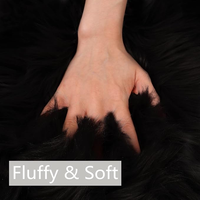 duduta Black Faux Sheepskin Fur Rug 3x5 ft, Fluffy Carpet Rug | Shag Fuzzy - Image 4