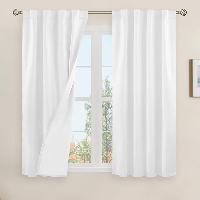 Natural 100% Blackout Linen Curtains 45 Inches by LAMIT