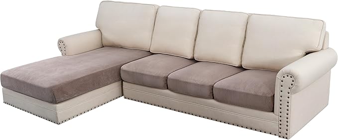 H.VERSAILTEX Velvet Stretch Sectional Couch Covers 4 Pieces Sofa Seat Cushion by HVERSAILTEX
