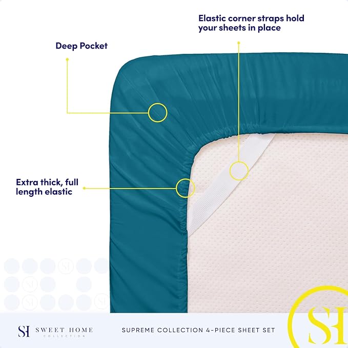 King Size Sheets - Breathable Luxury Bed Sheets with Full Elastic & Secure Corner Straps Built In - 1800 Supreme Collection Extra Soft Deep Pocket Bedding Set, Sheet Set, King, Teal