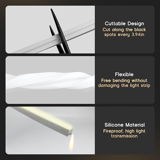 LED Strip Lights Daylight White 6000K,16.4ft 110-120V Neon Rope Lights,Flexible Silicone Outdoor Waterproof Neon Strip Lights for Bedroom,Mirror,Kitchen Cabinet, Living Room,Halloween Decor