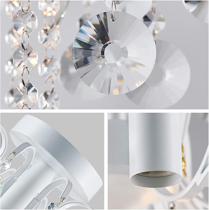 WUZUPS Crystal Chandelier Flushmount Ceiling Light Modern Lighting Fixture for Bedroom Hallway Bar Kitchen Bathroom, H 17.5'' x W 19.3'', E12 Base, White