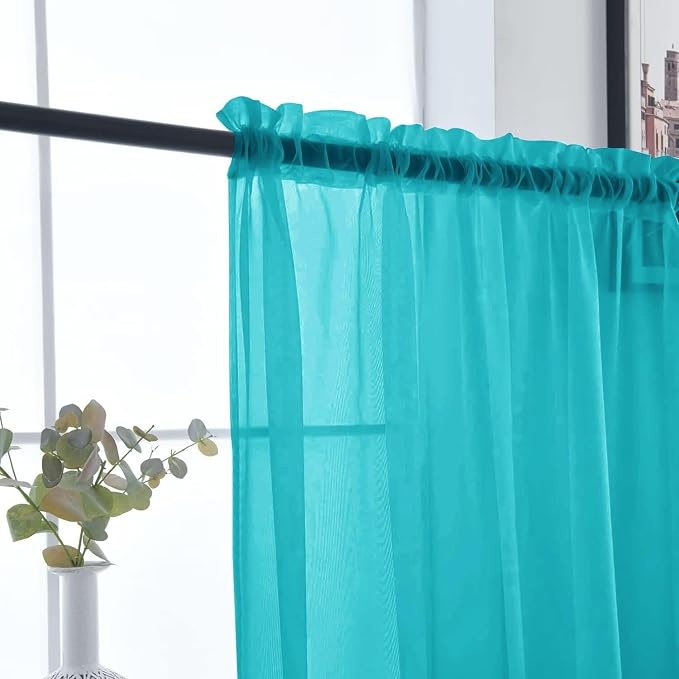 SpaceDresser Basic Rod Pocket Sheer Voile Window Curtain Panels Peacock Blue 1 - Image 6