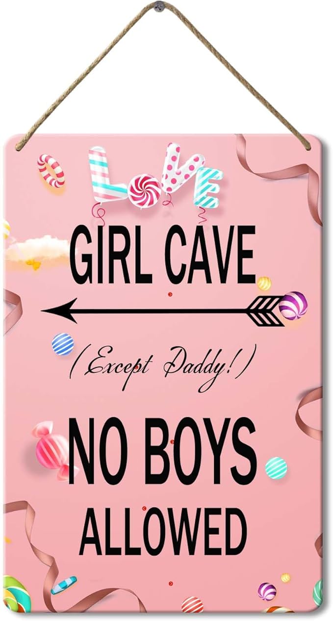 Wood Sign Girl Cave Sign, 8x12 Inch, Little Baby Girl Room Decor Bedroom Wall Decor