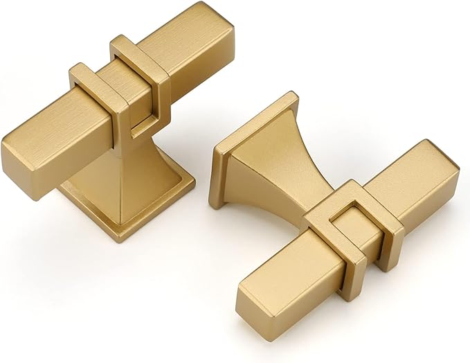 LONTAN 12 Pack Gold Cabinet Knobs Square Zinc-Alloy Gold Dresser Drawer Konb for Kitchen Bathroom