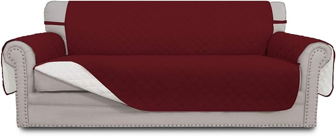 Easy-Going Reversible Couch Cover, 4 Seater Sofa, Christmas Red/Ivory | by Easy-Going