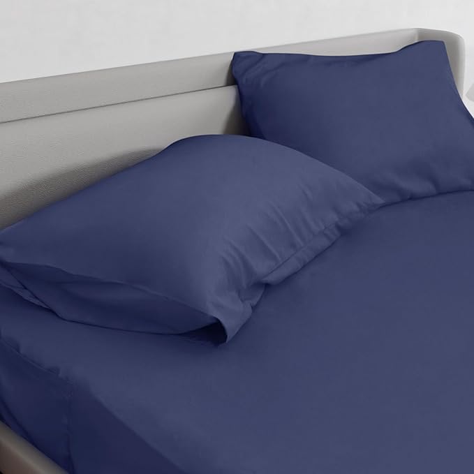 California King Sheet Sets for Air Mattress - Extra Deep Pocket Cal King Sheet Set - 3Pcs Side Storage Pocket Fitted Sheet & Pillowcases Easily Fits 16in to 24in Pillow Top Bed Mattress - Navy Blue