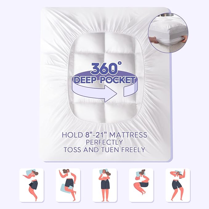 ABENE RV King Mattress Topper for Back Pain Relief, Extra Thick Mattress Pad Pillowtop, Soft Plush Mattress Cover Bed Topper with Deep Pocket, Overfilled Down Alternative Filling, White