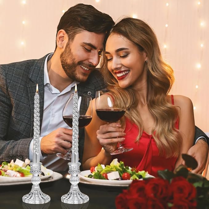 Glass Candlestick Holders Set of 6, Taper Candle Holder for Wedding Festival Christmas Party Valentine's Decor, Table Centerpieces
