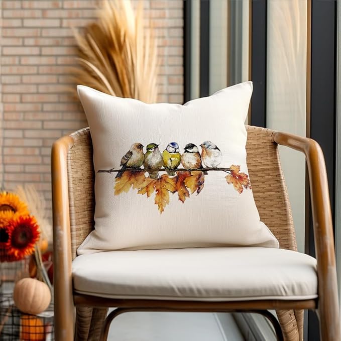 RABUSOFA Fall Pillow Covers 16x16 Inch Watercolor Bird Autumn Decorations - Image 6