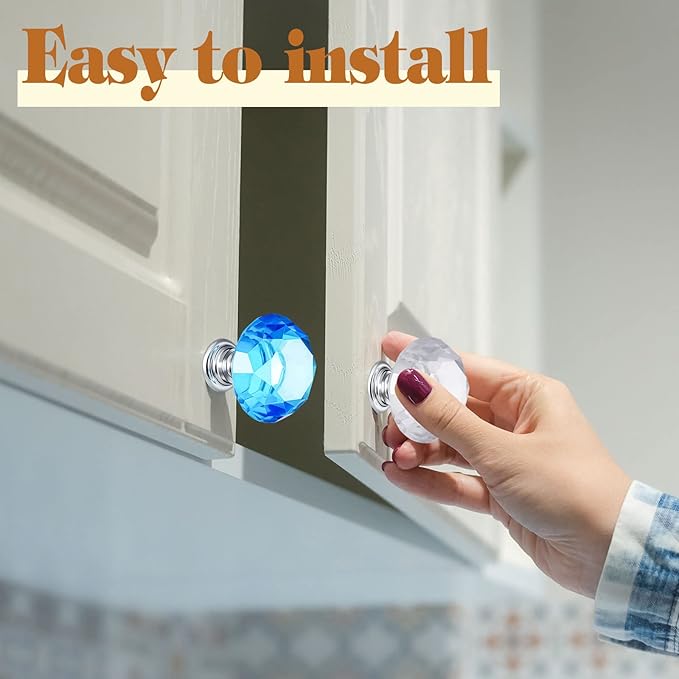 Youyole 10 Pcs Dresser Crystal Knobs 30mm Glass Pull for Cabinets and Drawers Knobs for Dresser Drawers and Kitchen(Classic Style)