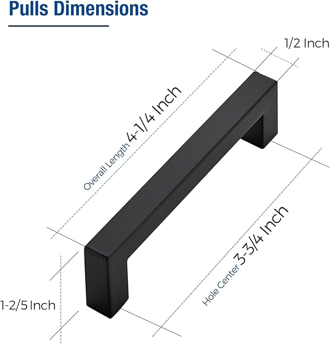 JOY DECOR Cabinet Handles, Black Cabinet Pulls, 2 Pack Kitchen Closet Handles 3-3/4 Inch, Square Drawer Pulls Stainless Steel Drawer Hardware, 96mm Hole Centers
