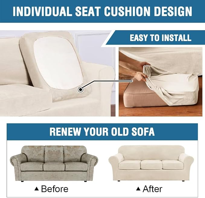 H.VERSAILTEX 3 Piece Stretch Sofa Covers Couch Covers - Image 6