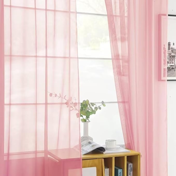 SpaceDresser Sheer Blush Curtains 4 Panels Rod Pocket Semi-Sheer Curtain 45 - Image 5