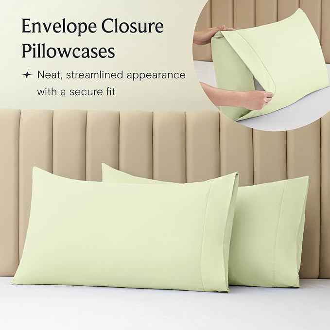 LuxClub 4 PC Sheet Set Bed Sheets Deep Pockets 16" Eco Friendly Wrinkle Free Cooling Machine Washable Hotel Bedding Silky Soft - Sage Green Queen