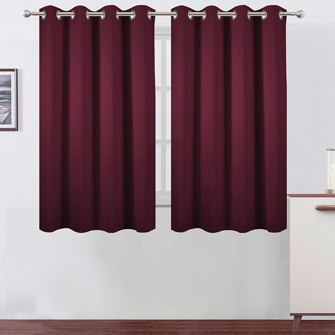 Blackout Curtains 66 x 54 Inch Long Burgundy Red Curtains Set of 2 Panels Room by Lemomo