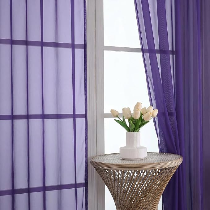 Purple Sheer Curtains 72 Inches Long 2 Panels - Image 3