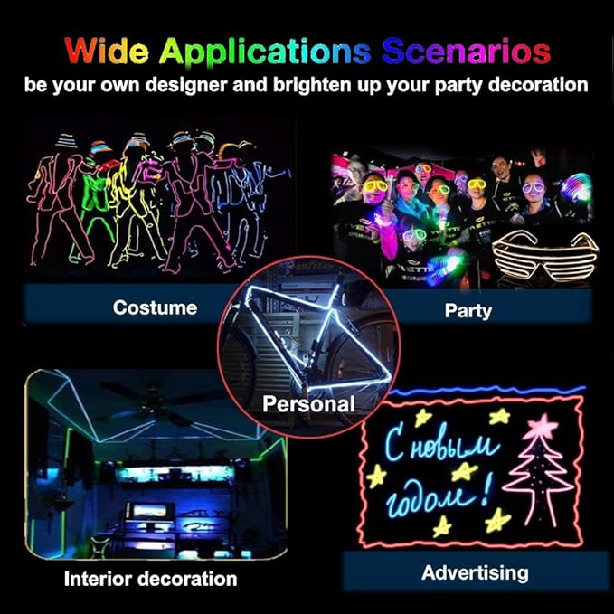 MaxLax EL Wire Pink, 2M Portable Battery Pack Neon Light Strip 360° Cuttable Glowing Rope Lights for Parties, Halloween, DIY Decoration