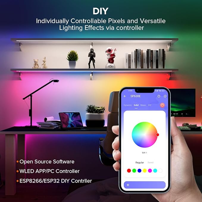SEZO WS2812B LED Strip Light 16.4FT 30Pixel/M 150LEDs DC5V Individual Addressable LED Strip SMD5050 RGB Dream Color Programmable LED Light Strip Flexible IP65 Waterproof Black PCB