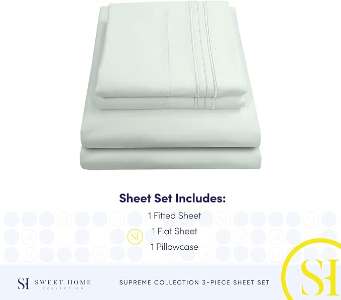 Twin Sheets - Breathable Luxury Sheets with Full Elastic & Secure Corner Straps Built In - 1800 Supreme Collection Extra Soft Deep Pocket Bedding Set, Sheet Set, Twin, Mint