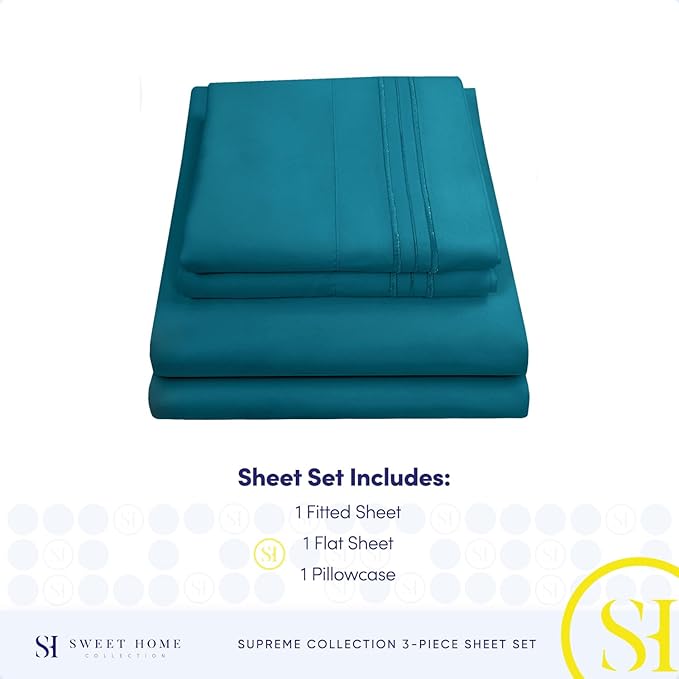 Twin Sheets - Breathable Luxury Sheets with Full Elastic & Secure Corner Straps Built In - 1800 Supreme Collection Extra Soft Deep Pocket Bedding Set, Sheet Set, Twin, Teal