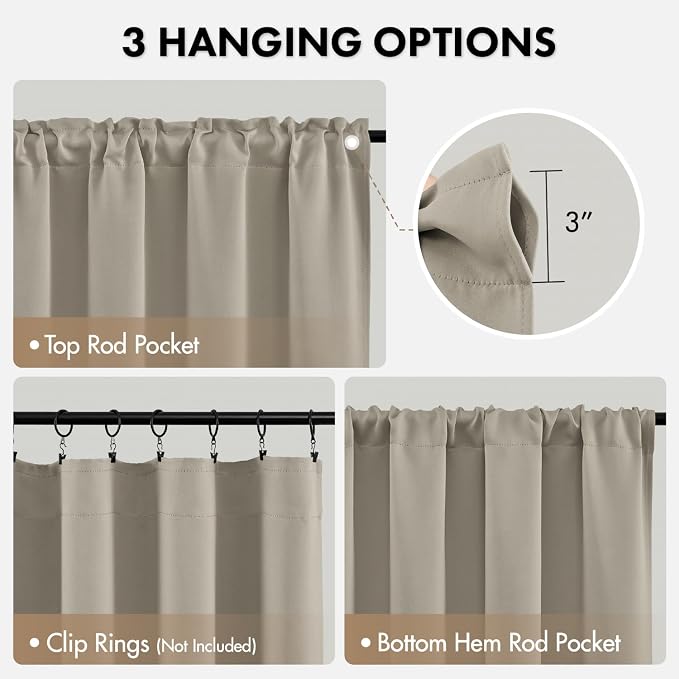 MIULEE Set of 4 Cobblestone 45 Inch Short Blackout Kitchen Window Curtains | - Image 7