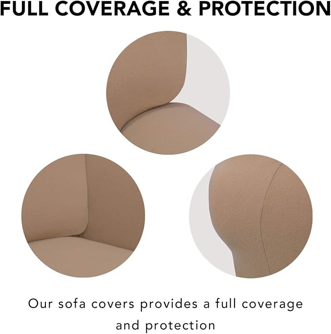 PureFit Stretch Couch Covers for Sofa 4 Seater Slipcovers Camel | 1-Piece Sofa - Image 3