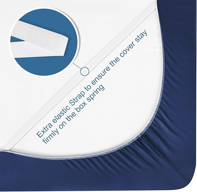 Box Spring Cover Twin Size with Smooth and Elastic Woven Material, Alternates for Bed Skirt, Wrinkle & Fading Resistant, Washable, Dustproof, Navy