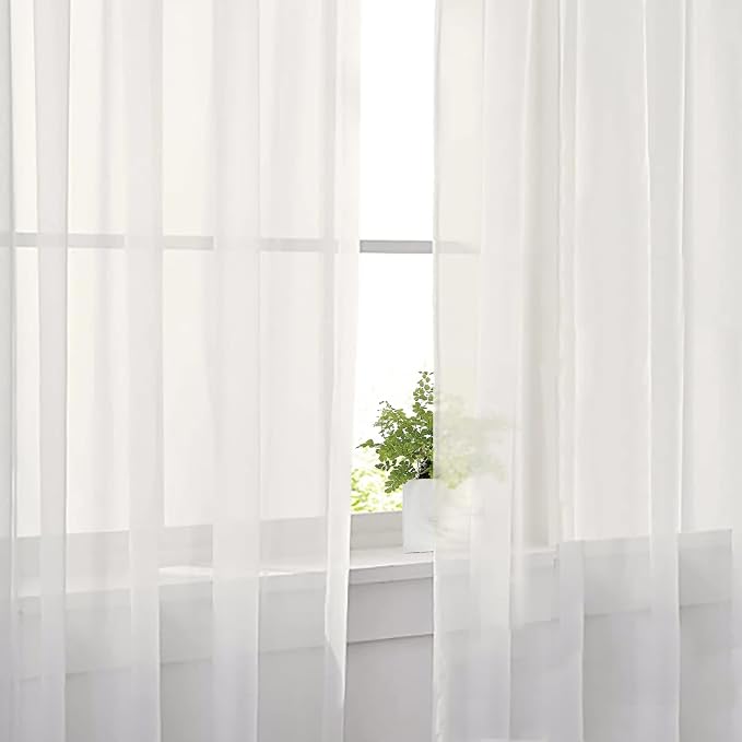 Ivory Sheer Curtains 63 Inch Long 2 Panels, Elegant Voile Drapes - Image 3