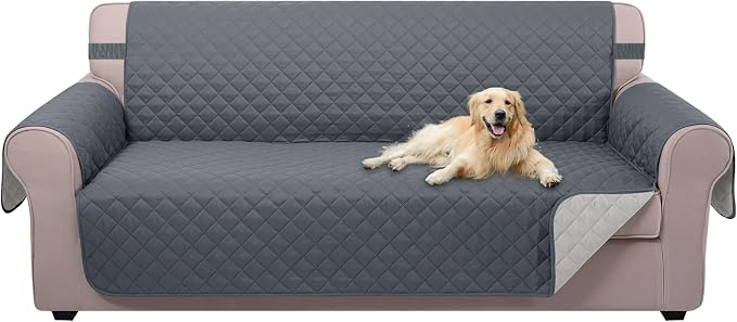 U-NICE HOME 4 Seater Sofa Cover 91''Large Couch Cover, Dark Blue/Light Grey | by U-NICEHOME