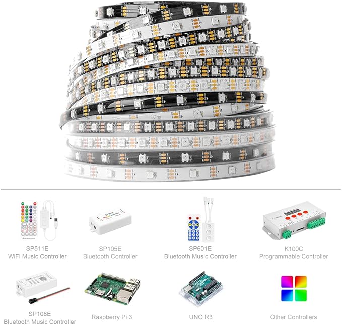 BTF-LIGHTING WS2812B IC RGB 5050SMD Pure Gold Individual Addressable LED Strip 3.28FT 144LED 144Pixel/m Flexible Full Color IP30 DC5V for DIY Chasing Color Project(No Adapter or Controller)