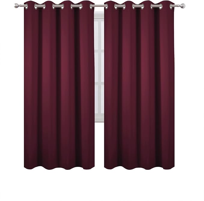 Blackout Curtains 66 x 72 Inch Long Burgundy Red Curtains Set of 2 Panels Room - Image 2