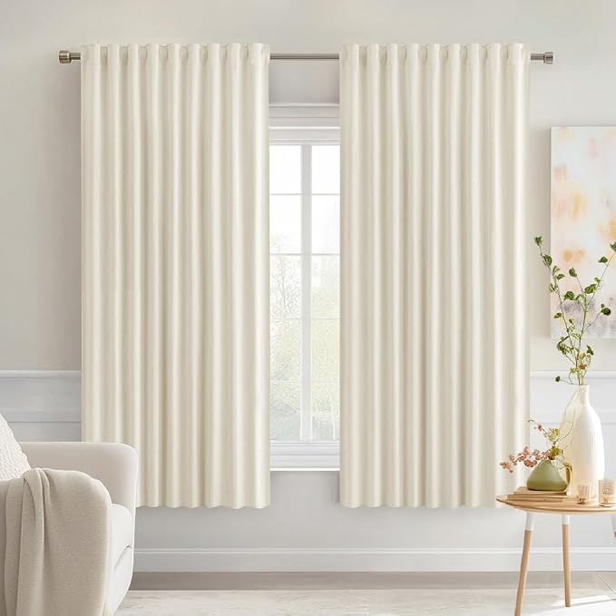 MIULEE Beige White Back Tab Blackout Curtains 52x63 Inches Long 2 Panel Set | by MIULEE