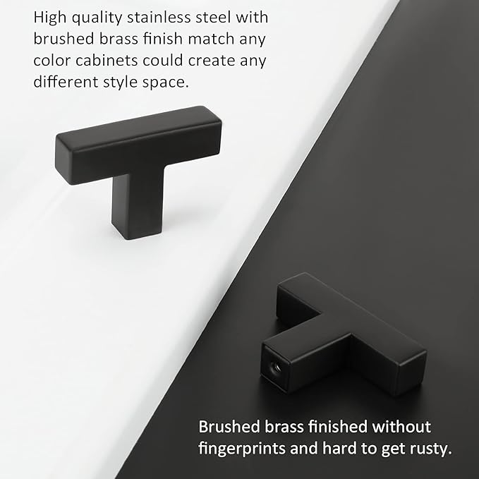 LONTAN 100 Pack Kitchen Cabinet Knobs Black Knobs for Dresser Drawers Sqaure Black Cabinet Hardware for Bathroom Cupboard,Stainless Steel