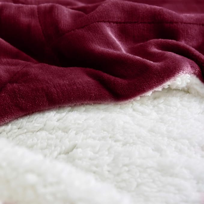 NANPIPER Sherpa Blanket Warm Blankets Super Soft Fuzzy Flannel Fleece/Wool Like Reversible Velvet Plush Couch Blanket Lightweight(Wine Red Throw Size 50"x60")