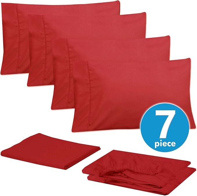 Sweet Home Collection 6 Piece 1500 Supreme Collection Brushed Microfiber Deep Pocket Sheet Set-2 Extra Pillow Cases, Great Value, Split King, Samba Red