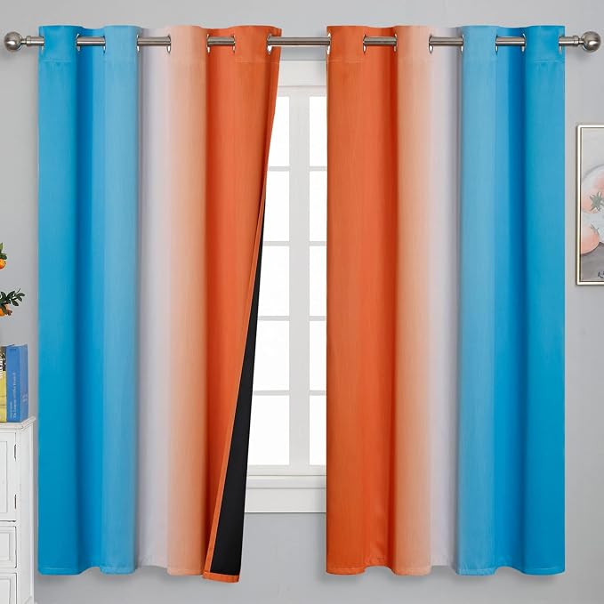 Ombre Orange and Blue Blackout Curtains 52Wx63L Inch Long | Gradient Curtains - Image 2
