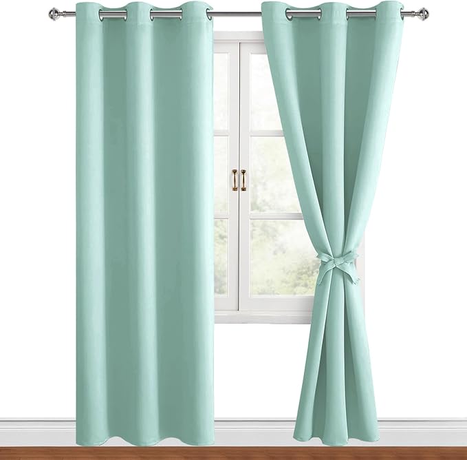 Blackout Curtains for Bedroom, 38 x 84 Inches Long, 2 Panels, Aqua | Thermal by Hiasan
