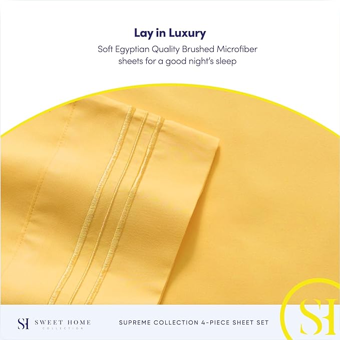 1800 Supreme Collection - Breathable Luxury California King Sheet Set with Full Elastic & Secure Corner Straps Built In, Cal King Deep Pocket Bedding, Yellow