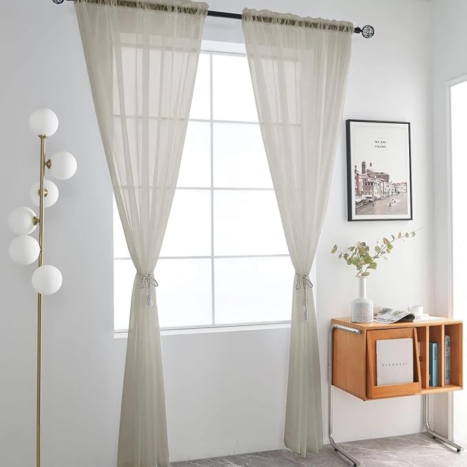 SpaceDresser Basic Rod Pocket Sheer Voile Window Curtain Panels Ancient Grey 1 - Image 2