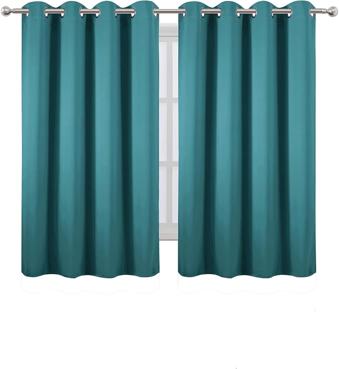 Blackout Curtains 66 x 54 Inch Long Sea Teal Curtains Set of 2 Panels Room - Image 2