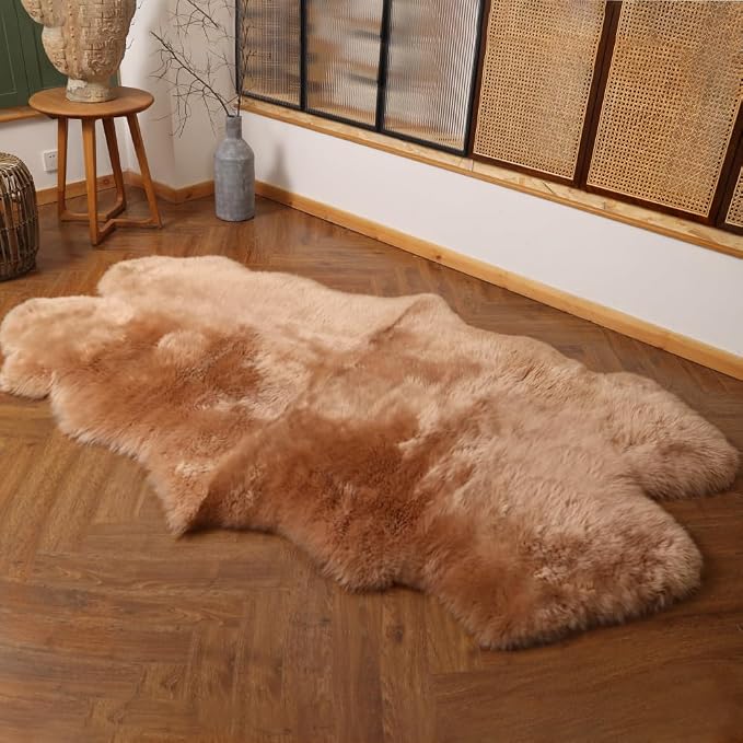 IRIWOOL Premium Genuine Fur Sheepskin Rug Real Australia Sheepskin Natural - Image 4