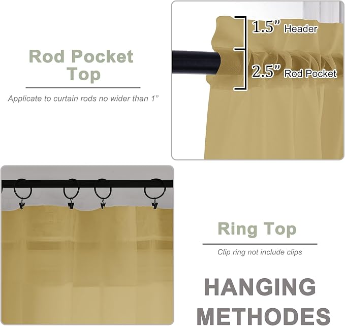 Sheer Curtains 84 Inches Long 2 Panels Set, Sheer Gold Curtains - Image 3