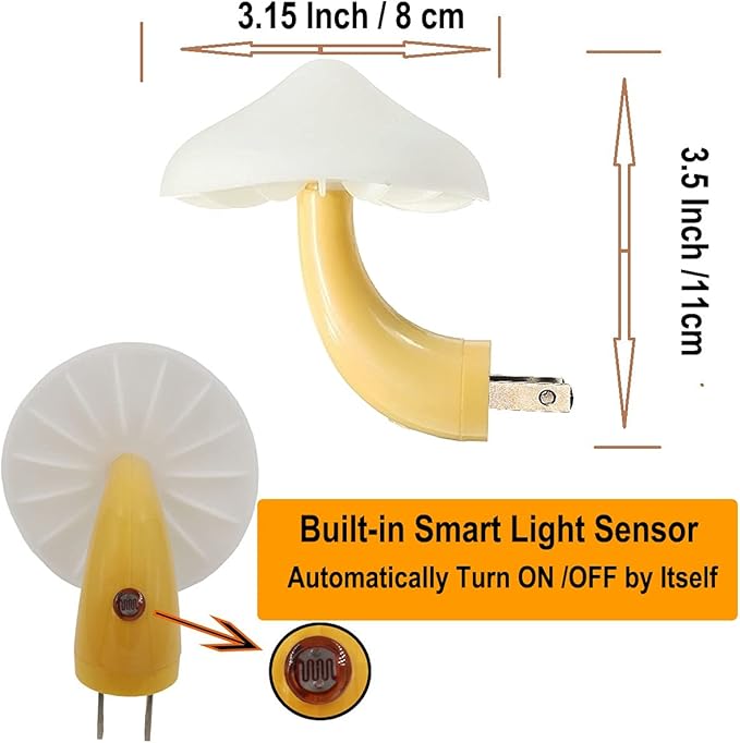AUSAYE 4 Pack Plug in Night Light, Mushroom Light LED Nightlights for Kids, Adults, Bedroom, Bathroom,Hallway, Stairs, Kitchen Red