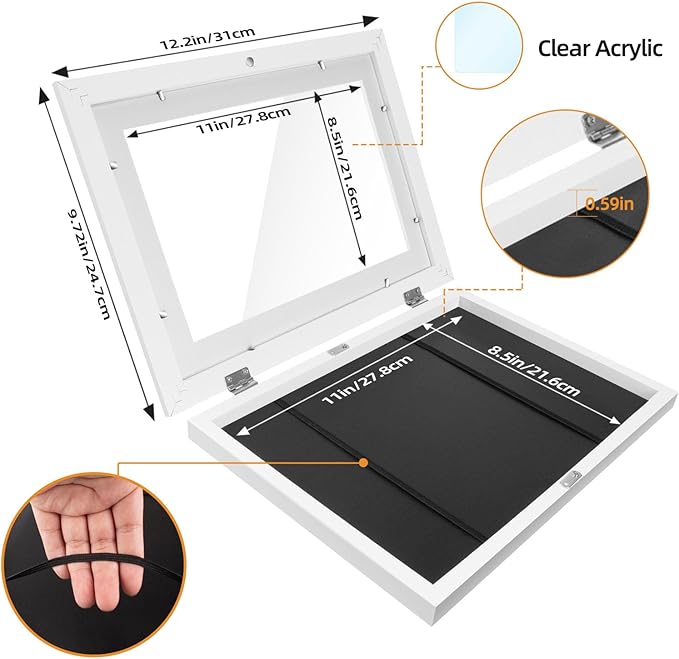 4 Pack Kids Artwork Frames Changeable 8.5 x 11 Inch Children Art Projects Kids Art Frames Front Opening Picture Display Frame, White